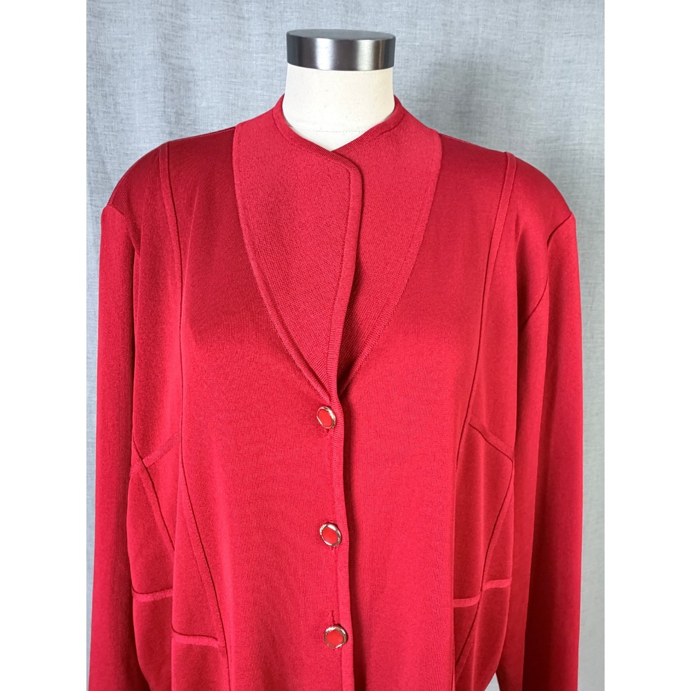 Vintage Misook Red Knit Cardigan Jacket Longline Gold‎ Buttons 3X - Picture 8 of 12